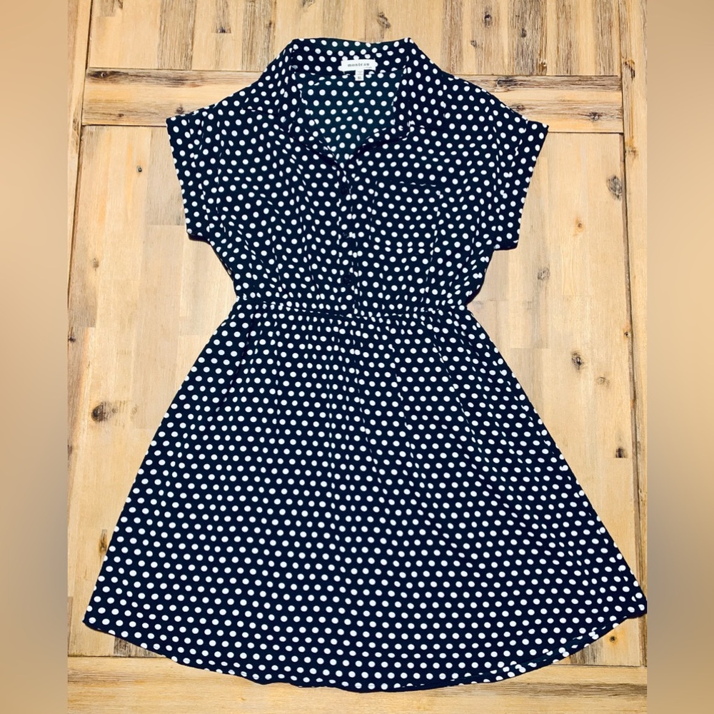 MONTEAU Polka Dot Dress -Size XL- Black & White